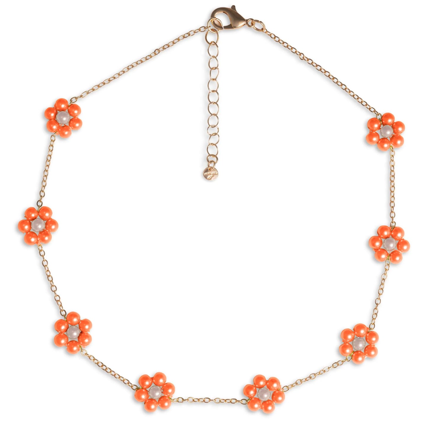 Collana girocollo a catena con fiori in acrilico perlati azzurri